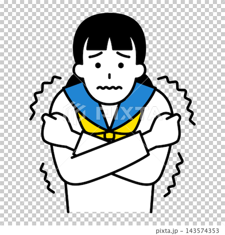一位身穿水手服的女學生感到寒冷。 143574353