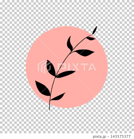 Botanical silhouette icon of branches and leaves (pink circular background) Botanical silhouette icon of branches and leaves (pink circular background) 143575377