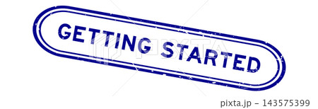Grunge blue getting started word rubber seal stamp on white background 143575399