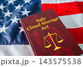 Safe Cloud Storage Act red law book on USA flag background, digital data protection legislation concept 143575538