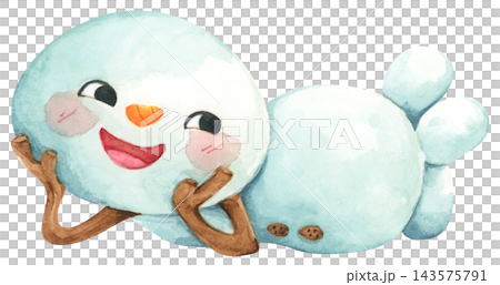 Watercolor Illustration of a Happy Snowman Watercolor Illustration of a Happy Snowman 143575791