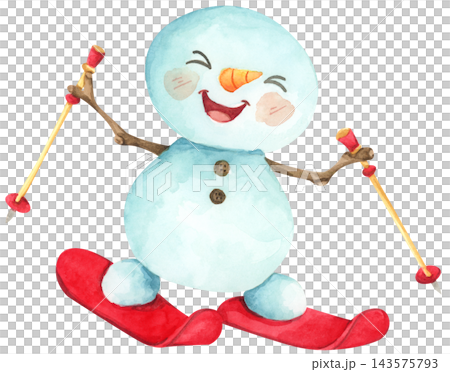 Watercolor Illustration of a Happy Snowman Watercolor Illustration of a Happy Snowman 143575793
