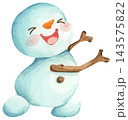 Watercolor Illustration of a Happy Snowman 143575822