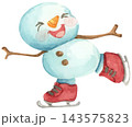 Watercolor Illustration of a Happy Snowman 143575823