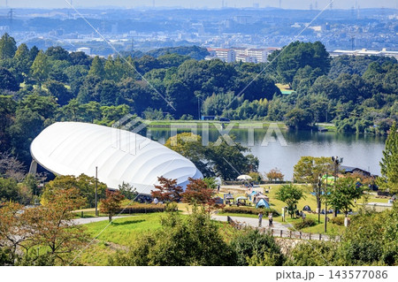 豊田市、鞍ヶ池公園の俯瞰風景 豊田市、鞍ヶ池公園の俯瞰風景 143577086