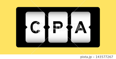 Black color in word CPA (Abbreviation of Certified public accountant)  on slot banner with yellow color background 143577267