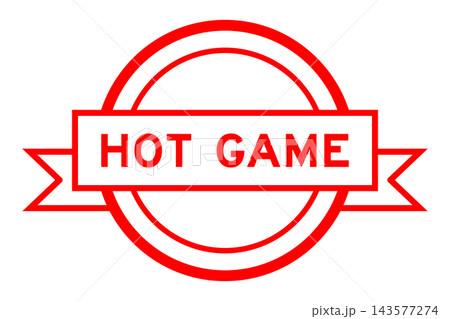 Vintage red color round label banner with word hot game on white background Vintage red color round label banner with word hot game on white background 143577274