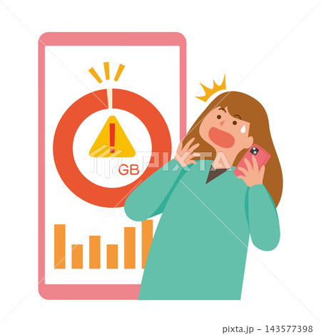 データ量と驚く女性 データ量と驚く女性 143577398