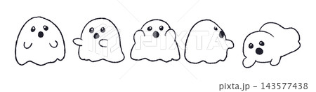 手描きのお化け5体セット 線画のみのハロウィンイラスト 手描きのお化け5体セット 線画のみのハロウィンイラスト 143577438
