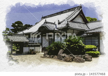 水彩画風 餘慶寺 恵亮院 岡山県瀬戸内市 水彩画風 餘慶寺 恵亮院 岡山県瀬戸内市 143577468