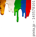 Colored paints dripping isolated over white background, copy space 143578101