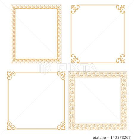 Set of decorative frames Elegant vector element for design in Eastern style, place for text. Floral golden and white frames. Lace illustration for invitations and greeting cards Set of decorative frames Elegant vector element for design in Eastern style, place for text. Floral golden and white frames. Lace illustration for invitations and greeting cards 143578267