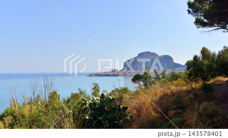 Cefalu, Italy. 21 August 2026. View of the sea from the Settentrionale Sicula route Cefalu, Italy. 21 August 2026. View of the sea from the Settentrionale Sicula route 143578401