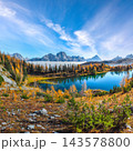 Amazing  aerial view of  crystal clear Lake Federa in Dolomites Alps under sunlight in mist and fog. 143578800