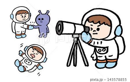 かわいいまんまる宇宙飛行士のキャラクター かわいいまんまる宇宙飛行士のキャラクター 143578855