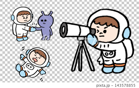 かわいいまんまる宇宙飛行士のキャラクター かわいいまんまる宇宙飛行士のキャラクター 143578855