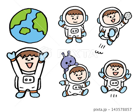 かわいいまんまる宇宙飛行士のキャラクター 143578857