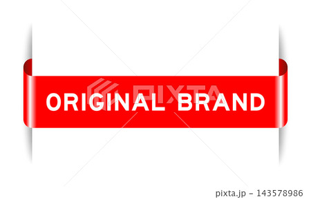 Red color inserted label banner with word original brand on white background Red color inserted label banner with word original brand on white background 143578986