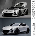 Supercar with Open Engine Cover and Sport SUV 3D Render 143579008