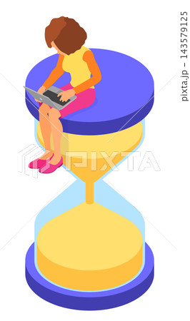 time management with girl and hourglass time management with girl and hourglass 143579125