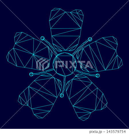 Flower Sakura low poly triangulation triangulated polygonal electric cyan blue vibrant aqua neon color vector illustration image outline contour line 143579754