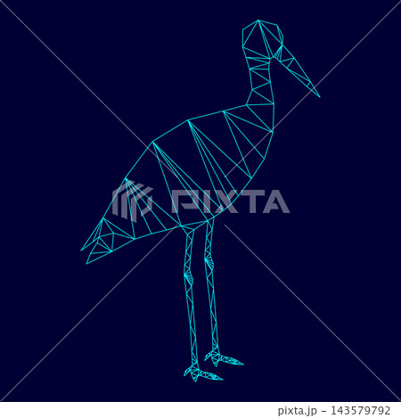 Stork ciconia low poly triangulation triangulated polygonal electric cyan blue vibrant aqua neon color vector illustration image outline contour line 143579792