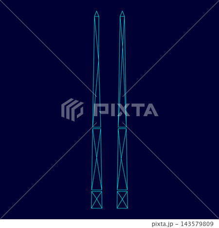 Chinese chopsticks low poly triangulation triangulated polygonal electric cyan blue vibrant aqua neon color vector illustration image outline contour line 143579809