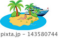Woman relaxing on tropical island with luxury yacht 143580744