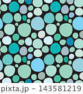 Seamless abstract hand-drawn circle pattern in blue and mint tones 143581219
