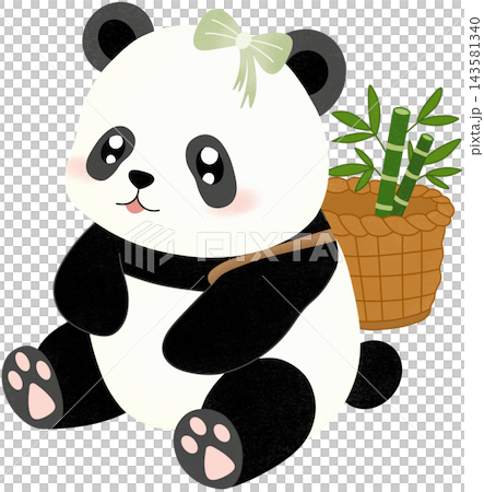 panda with bamboo basket panda with bamboo basket 143581340