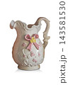 Side view, antique white and pink ceramic jar on isolated background, vintage, object, retro, copy space 143581530