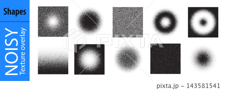 Gradient spray square brush with circular texture of dotted pattern. Abstract bw brush splatters, halftone gradient fill, soft shadow shape. Dotwork bubble graphic element with grainy gradation effect Gradient spray square brush with circular texture of dotted pattern. Abstract bw brush splatters, halftone gradient fill, soft shadow shape. Dotwork bubble graphic element with grainy gradation effect 143581541