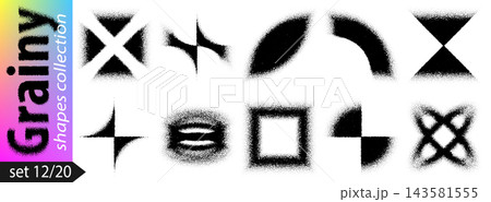 Grainy gradient triangle and dotted noisy globe for y2k shape vector. Sector grunge effect, abstract square cross and black pattern texture. Grainy halftone stencil of sand round dust dotwork Grainy gradient triangle and dotted noisy globe for y2k shape vector. Sector grunge effect, abstract square cross and black pattern texture. Grainy halftone stencil of sand round dust dotwork 143581555