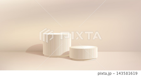Beige product podium, shadow bg. Marble 3d pillar in light limbo. Elegant fluted premium display studio. Soft spotlight gobo on white ramadan platform. Two level cream cosmetic poduim, abstract stage Beige product podium, shadow bg. Marble 3d pillar in light limbo. Elegant fluted premium display studio. Soft spotlight gobo on white ramadan platform. Two level cream cosmetic poduim, abstract stage 143581619