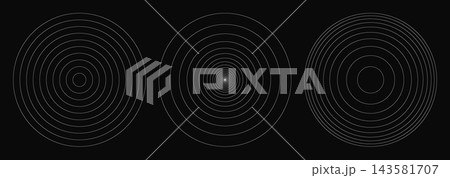 Wave alert for earthquake detection, pulse focus. Screen effect of concentric satellite signal. Radial radar in military target point, line hud. Black dashboard with sonar sound ring, circular vector Wave alert for earthquake detection, pulse focus. Screen effect of concentric satellite signal. Radial radar in military target point, line hud. Black dashboard with sonar sound ring, circular vector 143581707