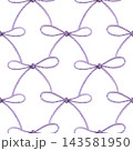 Seamless watercolor pattern of lavender rope bows connected by curved lines. Hand-painted design for wedding stationery, gift wrapping, fabric, scrapbooking and decorative paper 143581950