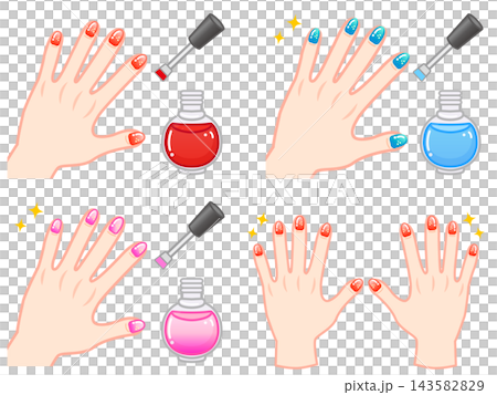 A set of illustrations of hands doing nails. A set of illustrations of hands doing nails. 143582829