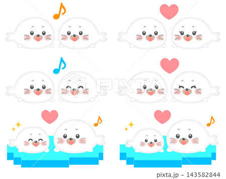 かわいいアザラシ親子のイラスト素材セット2 かわいいアザラシ親子のイラスト素材セット2 143582844