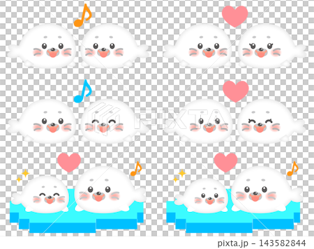 かわいいアザラシ親子のイラスト素材セット2 かわいいアザラシ親子のイラスト素材セット2 143582844