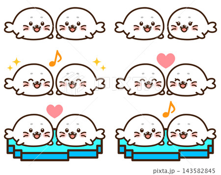 かわいいアザラシ親子のイラスト素材セット3 かわいいアザラシ親子のイラスト素材セット3 143582845