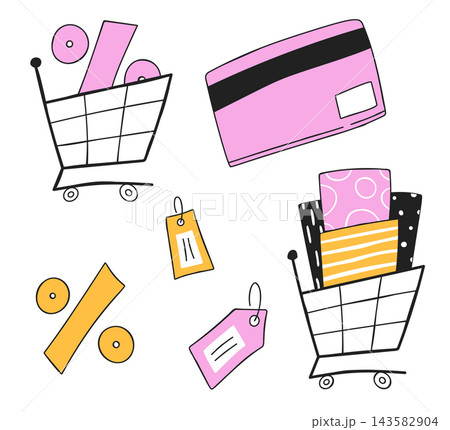 Shopping Cart Discount Tags Doodle Shopping Cart Discount Tags Doodle 143582904