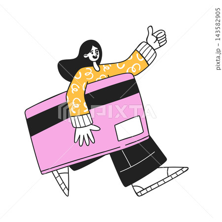 CreditCard Woman Giving Thumbs Up Cartoon CreditCard Woman Giving Thumbs Up Cartoon 143582905