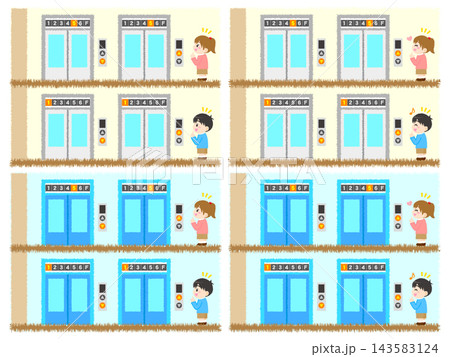 エレベーターを待つ男の子と女の子のイラスト素材セット3 143583124