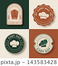 Set of four vintage chef hat logos and badges. Retro round and arched emblems 143583428