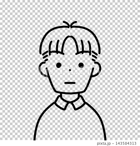 Icon of a man with a center parting, serious expression, bust-up, line drawing. 143584313