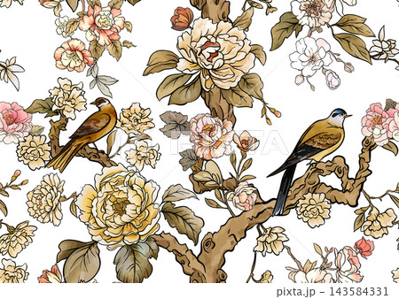 chinoiserie pattern with birds 143584331