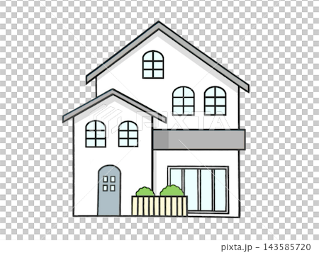 Illustration of a stylish two-story house (residential) Illustration of a stylish two-story house (residential) 143585720