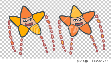 Cute hand-drawn illustration set of happy yellow and orange starfish characters isolated Cute hand-drawn illustration set of happy yellow and orange starfish characters isolated 143585737