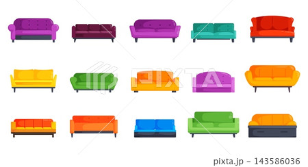 Collection of modern living room furniture illustrations including divan ottoman recliner and lounger for interior design and real estate visuals Collection of modern living room furniture illustrations including divan ottoman recliner and lounger for interior design and real estate visuals 143586036