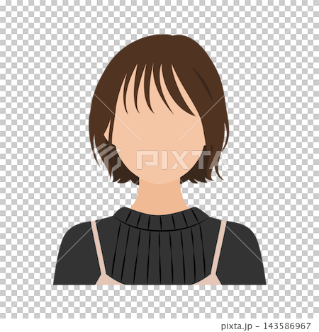 Vector illustration of the upper body of a young woman (faceless) with a short bob haircut in casual clothes. Vector illustration of the upper body of a young woman (faceless) with a short bob haircut in casual clothes. 143586967
